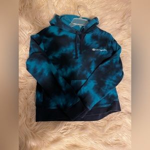 Blue Champion tye dye hoodie